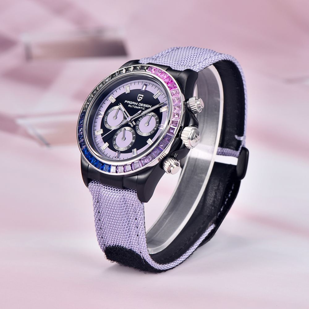 PAGANI DESIGN Men's Automatic Watches 40mm Rainbow Bezel Stainless Steel Waterproof Wrist Watches for Men Sport Unique Watches HZ2196A Movt