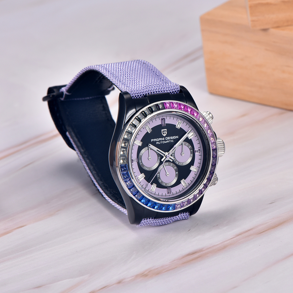 PAGANI DESIGN Men's Automatic Watches 40mm Rainbow Bezel Stainless Steel Waterproof Wrist Watches for Men Sport Unique Watches HZ2196A Movt
