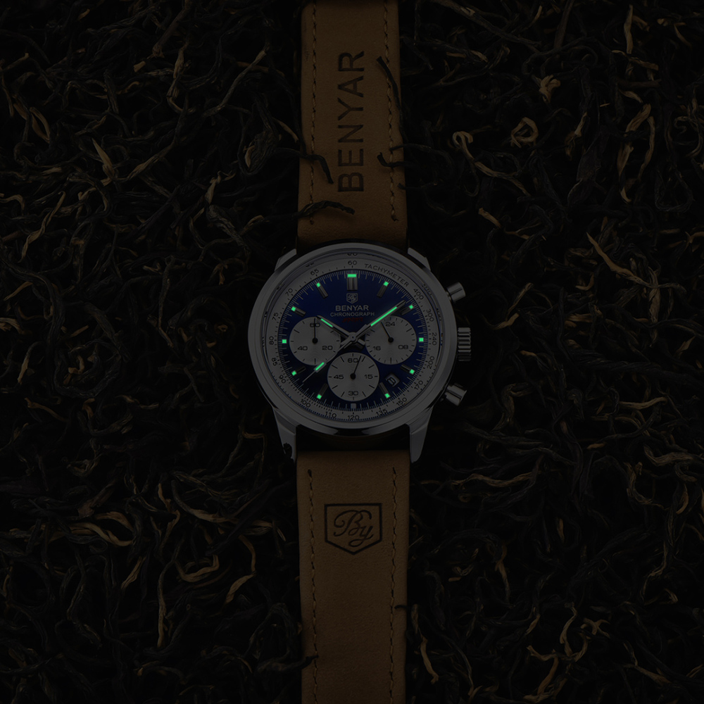 BENYAR Men's Quartz Watches Chronograph Leather Sports 42mm Wrist Watch for Men Casual Design BY5188