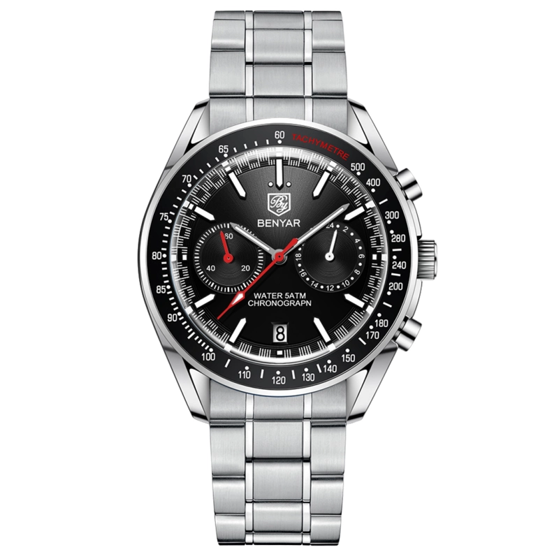BENYAR Quartz Men's Watches full Steel Sports Waterproof Chronograph Wrist Watches for Men BY5194