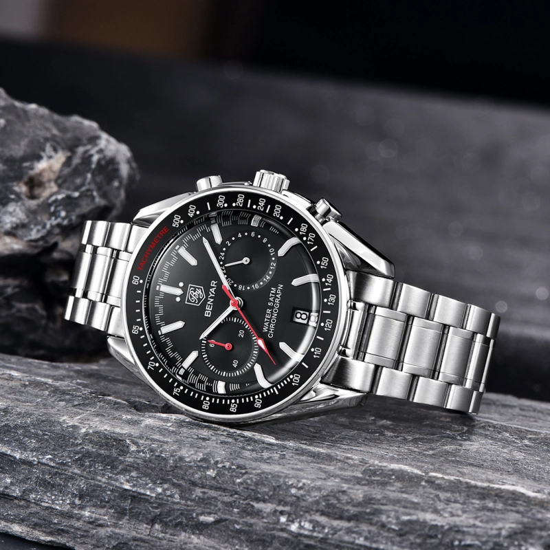 BENYAR Quartz Men's Watches full Steel Sports Waterproof Chronograph Wrist Watches for Men BY5194