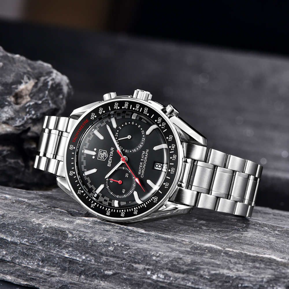 BENYAR Quartz Men's Watches full Steel Sports Waterproof Chronograph Wrist Watches for Men BY5194