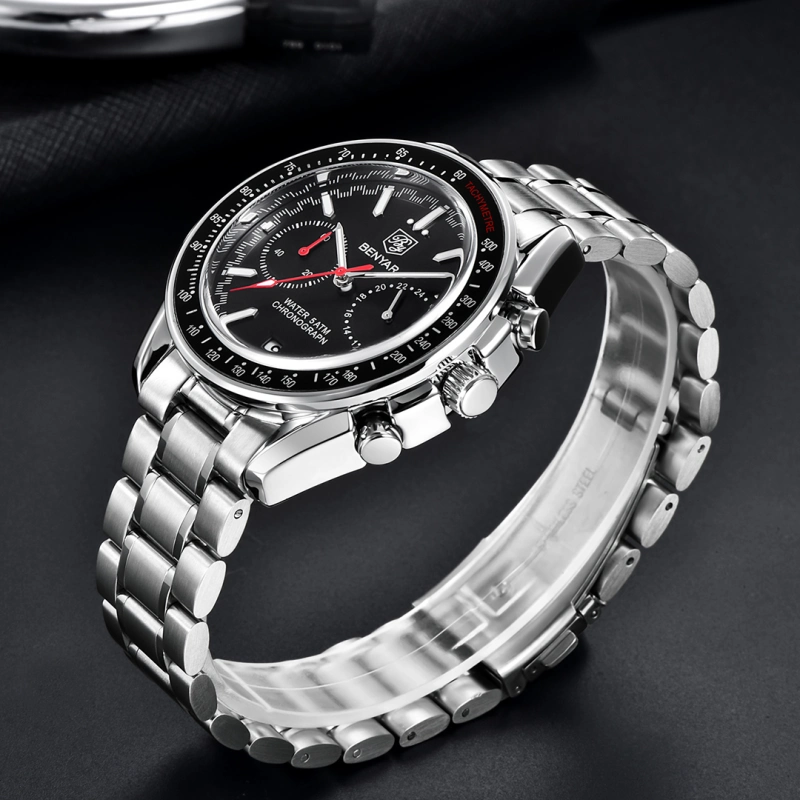 BENYAR Quartz Men's Watches full Steel Sports Waterproof Chronograph Wrist Watches for Men BY5194