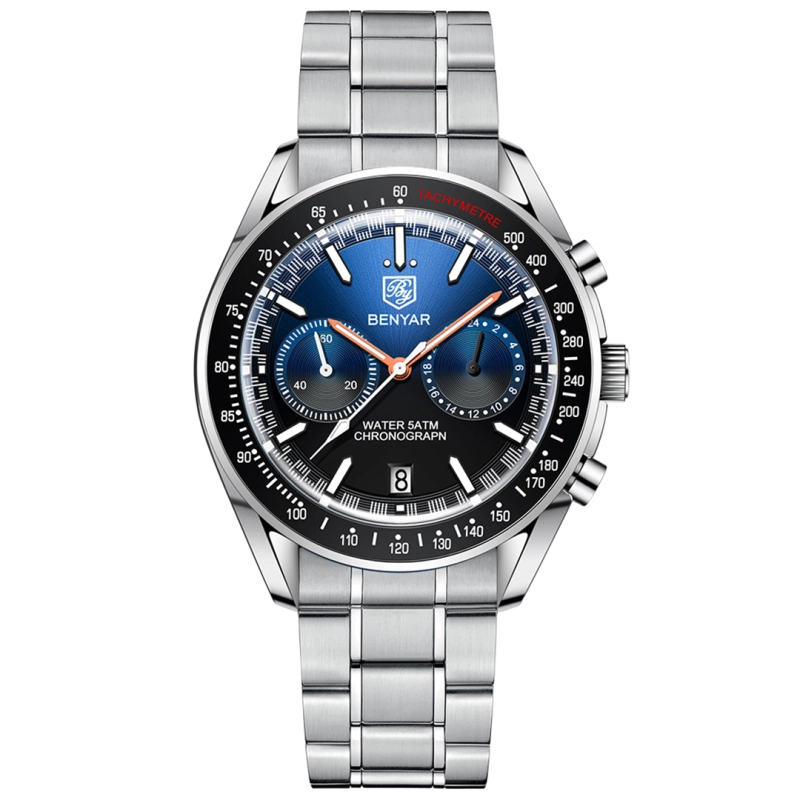 BENYAR Quartz Men's Watches full Steel Sports Waterproof Chronograph Wrist Watches for Men BY5194