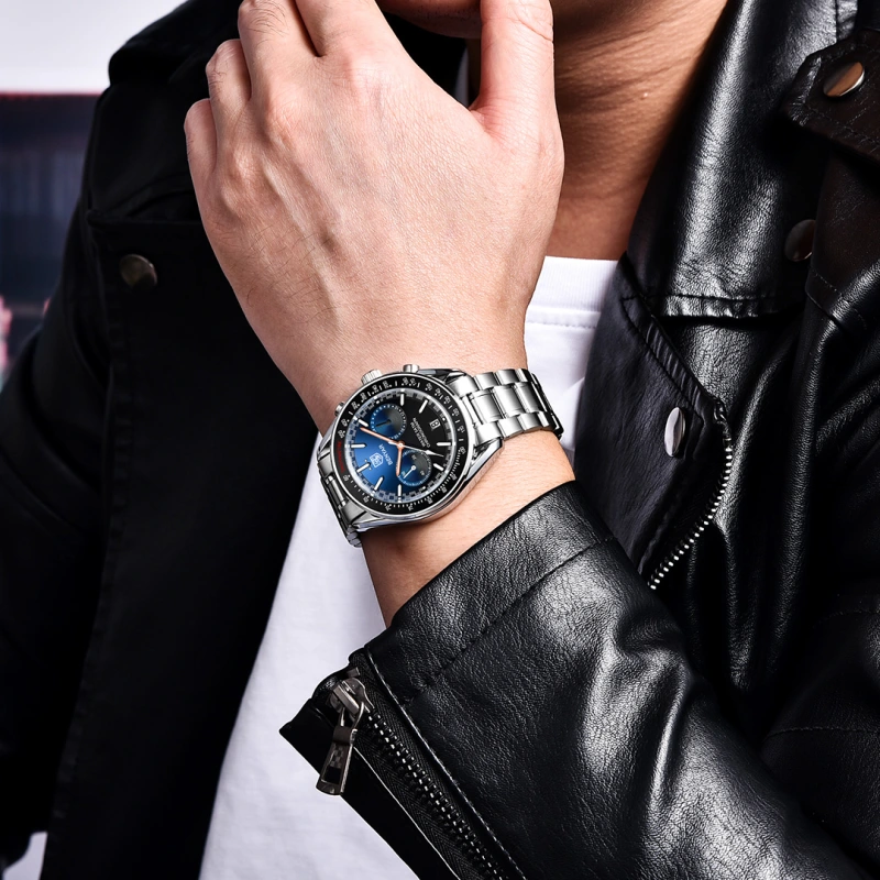 BENYAR Quartz Men's Watches full Steel Sports Waterproof Chronograph Wrist Watches for Men BY5194
