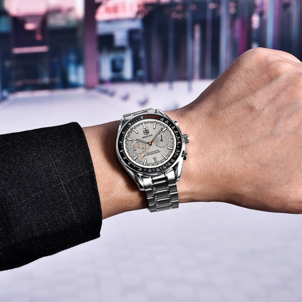 BENYAR Quartz Men's Watches full Steel Sports Waterproof Chronograph Wrist Watches for Men BY5194