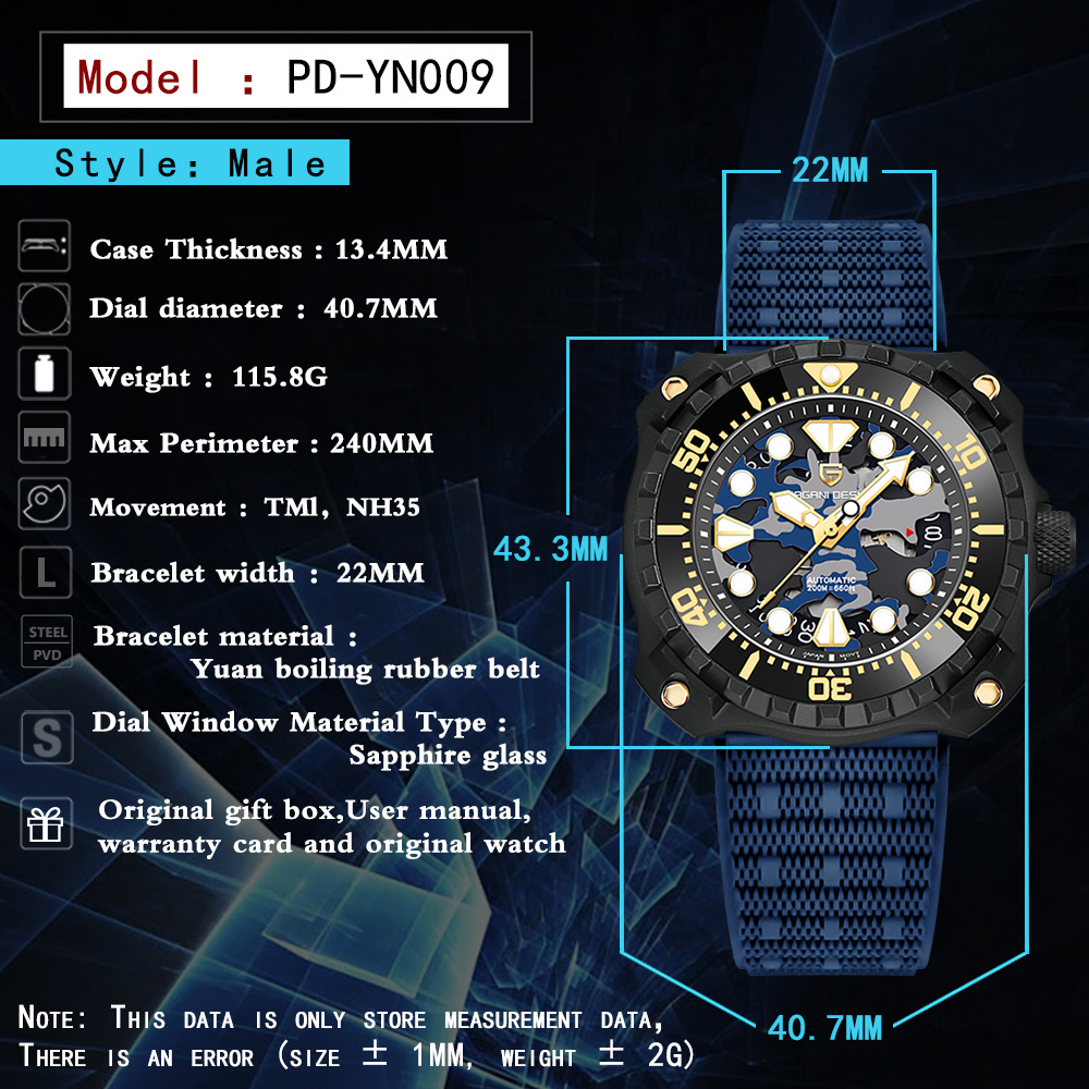 PAGANI DESIGN Men's Automatic Watches PD-YN009 Unique Stainless Steel Waterproof Mechanical Wrist Watches for Men NH35A Movt