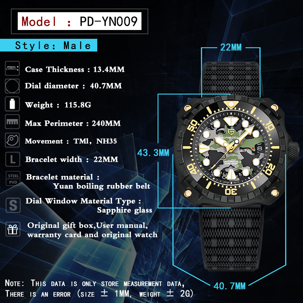 PAGANI DESIGN Men's Automatic Watches PD-YN009 Unique Stainless Steel Waterproof Mechanical Wrist Watches for Men NH35A Movt