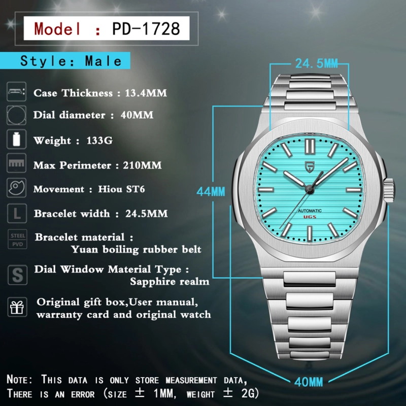 PAGANI DESIGN New Men's Automatic Watches 40mm Luxury Stainless Steel Casual Waterproof Wrist Watches Sapphire Dial Glass PD1728