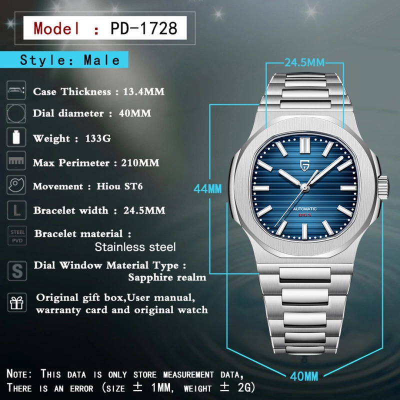 PAGANI DESIGN PD-1728 Men's Automatic Watches 40mm Luxury Stainless Steel Casual Waterproof Wrist Watches Sapphire Dial Glass