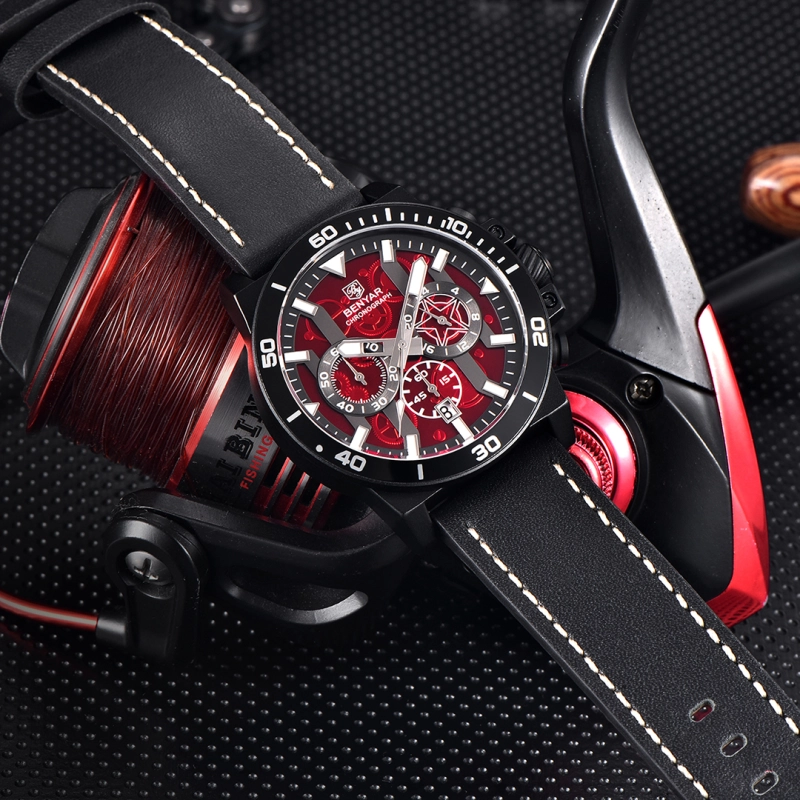 BENYAR New Men's Quartz Watches BY5197 Leather Sports Chronograph Wrist Watch for Men Auto Date Daily Waterproof