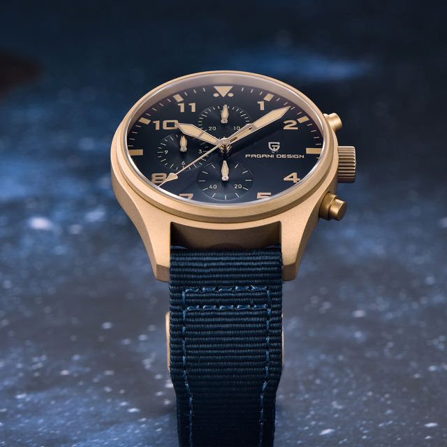 PAGANI DESIGN Men's Quartz Watches PD1703 Stainless Steel Sports Chronograph Pilot Wrist Watch for Men 42mm Waterproof Wristwatch