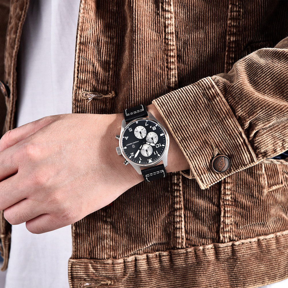 PAGANI DESIGN Men's Quartz Watches PD1703 Stainless Steel Sports Chronograph Pilot Wrist Watch for Men 42mm Waterproof Wristwatch