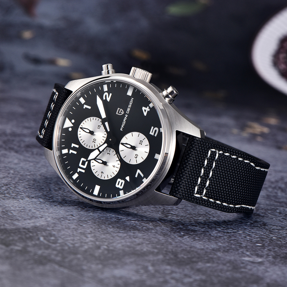PAGANI DESIGN Men's Quartz Watches PD1703 Stainless Steel Sports Chronograph Pilot Wrist Watch for Men 42mm Waterproof Wristwatch