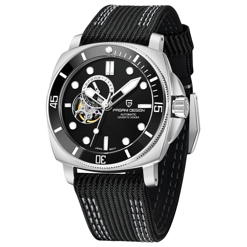 PAGANI DESIGN PD-1736 Men's Automatic Watches Unique Square Stainless Steel Mechanical Wrist Watch for Men Nylon Watchband 100M Waterproof