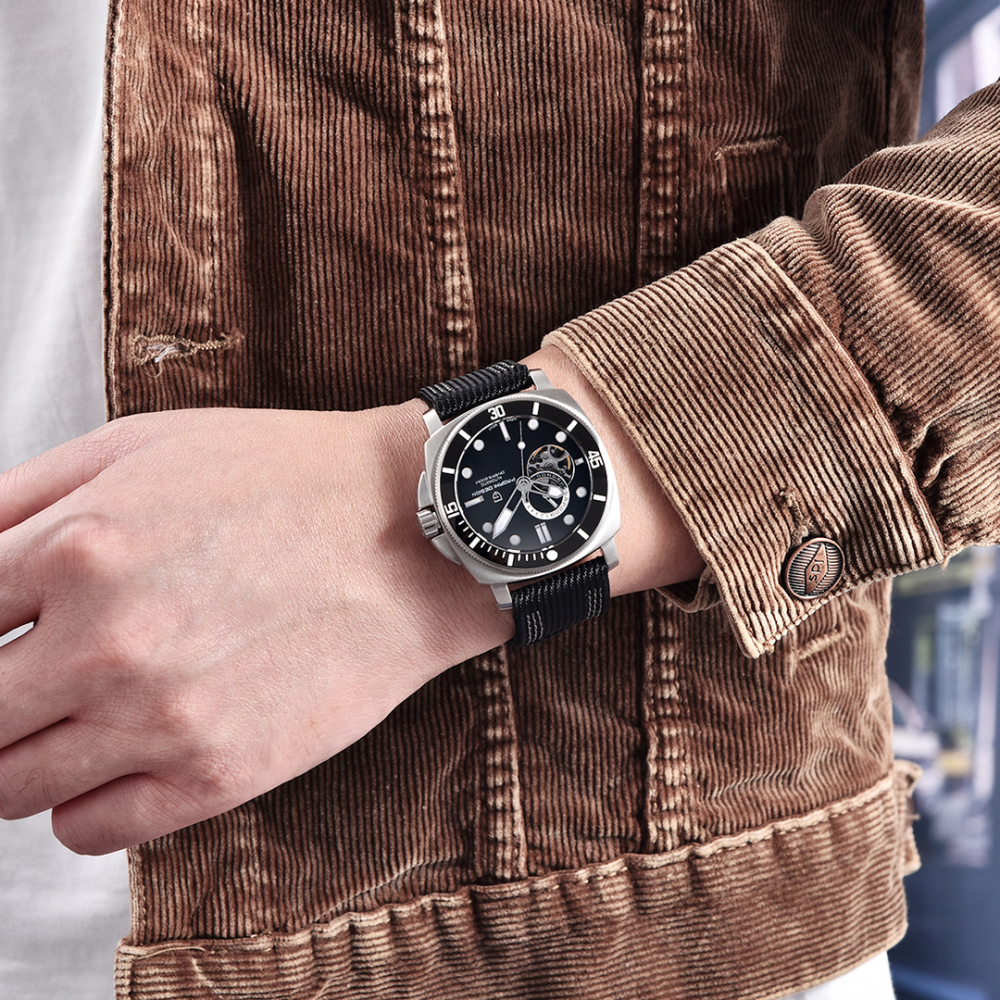 PAGANI DESIGN PD-1736 Men's Automatic Watches Unique Square Stainless Steel Mechanical Wrist Watch for Men Nylon Watchband 100M Waterproof