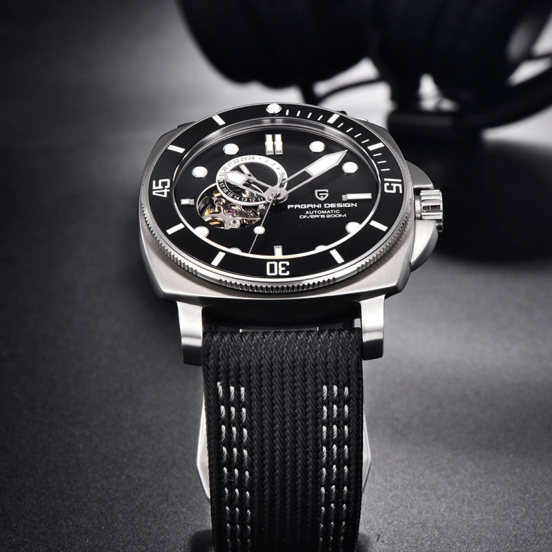 PAGANI DESIGN PD-1736 Men's Automatic Watches Unique Square Stainless Steel Mechanical Wrist Watch for Men Nylon Watchband 100M Waterproof