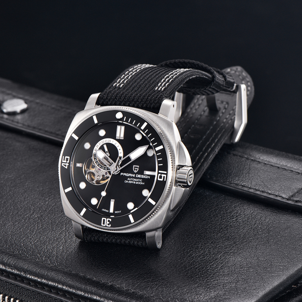 PAGANI DESIGN PD-1736 Men's Automatic Watches Unique Square Stainless Steel Mechanical Wrist Watch for Men Nylon Watchband 100M Waterproof