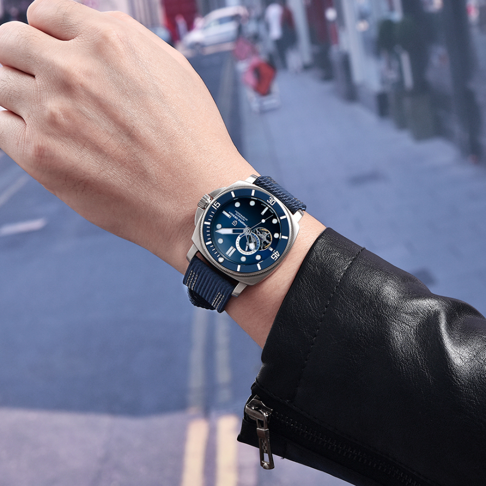 PAGANI DESIGN Men's Automatic Watches Unique Square Stainless Steel Mechanical Wrist Watch for Men Nylon Watchband 100M Waterproof