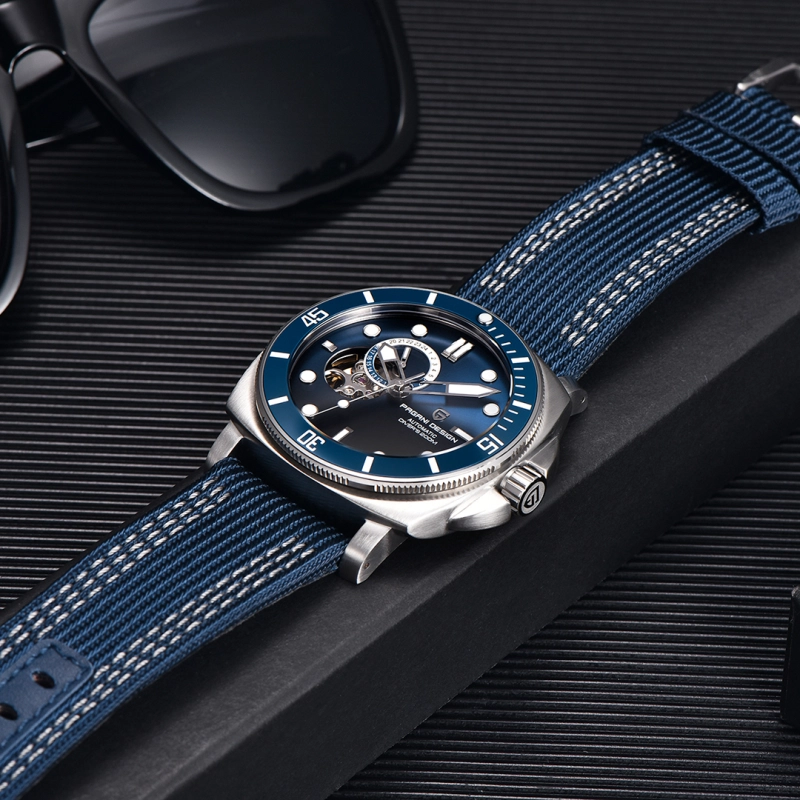 PAGANI DESIGN Men's Automatic Watches Unique Square Stainless Steel Mechanical Wrist Watch for Men Nylon Watchband 100M Waterproof