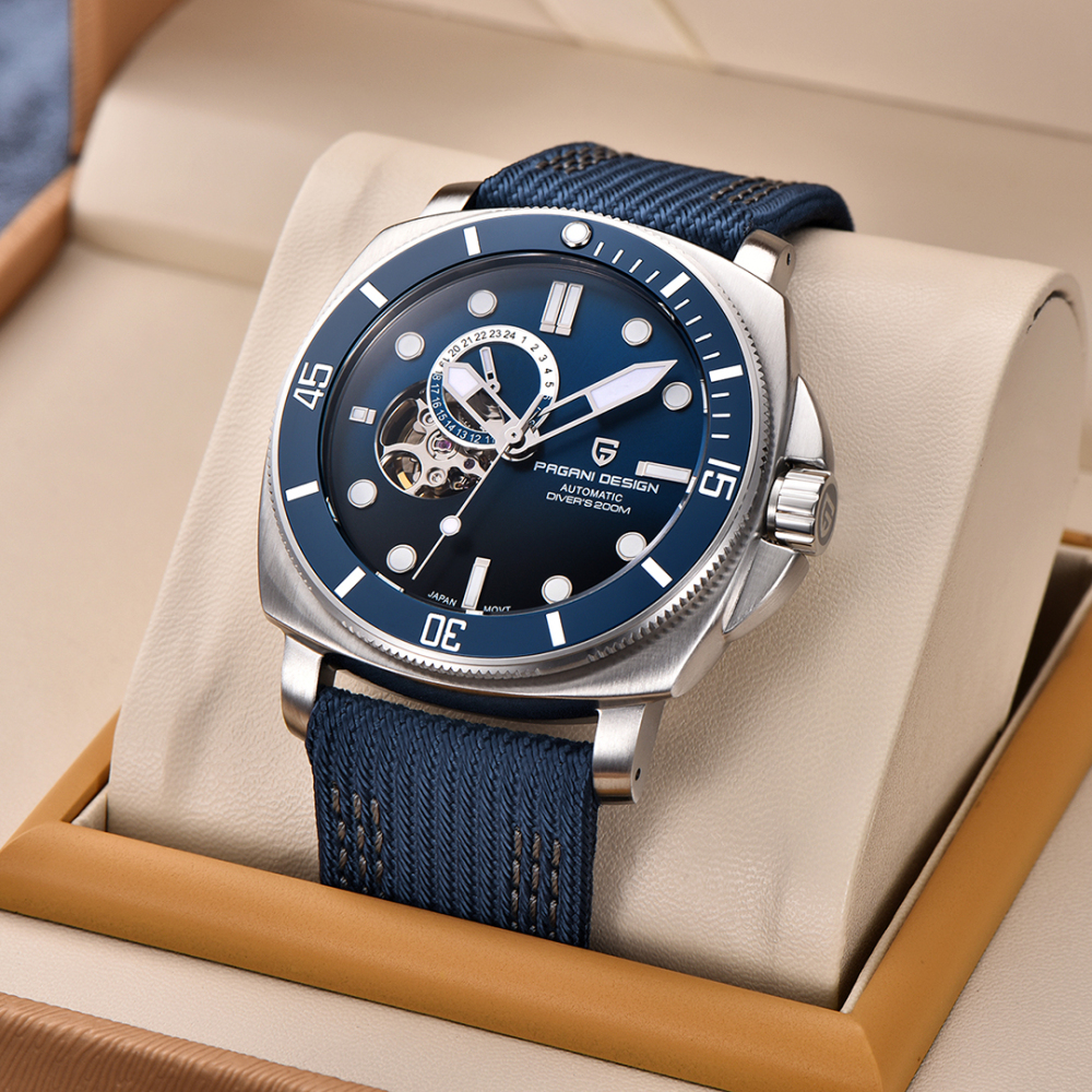 PAGANI DESIGN Men's Automatic Watches Unique Square Stainless Steel Mechanical Wrist Watch for Men Nylon Watchband 100M Waterproof