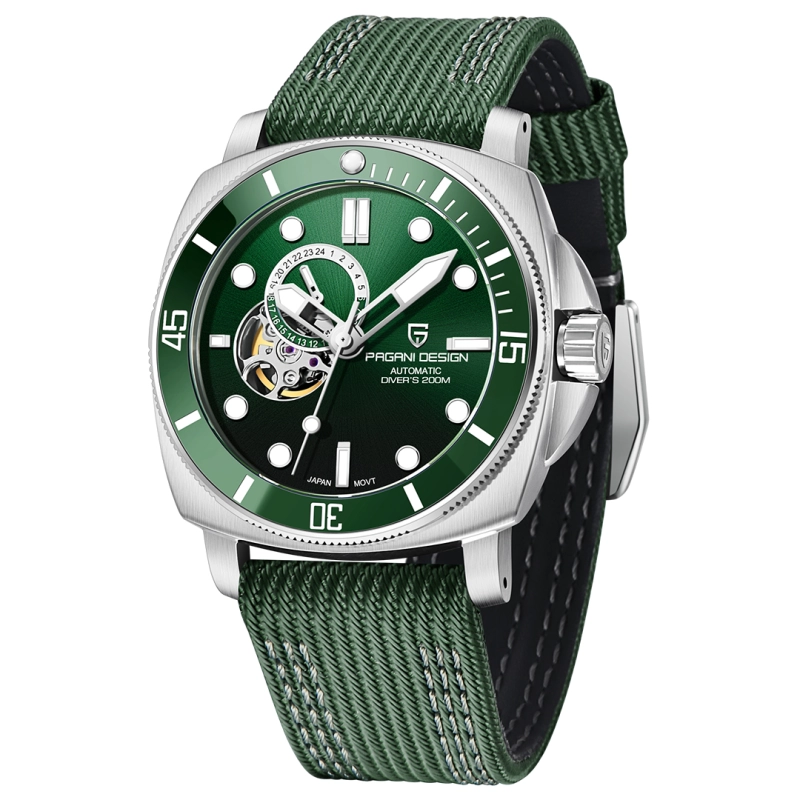 PAGANI DESIGN Men's Automatic Watches Unique Square Stainless Steel Mechanical Wrist Watch for Men Nylon Watchband 100M Waterproof