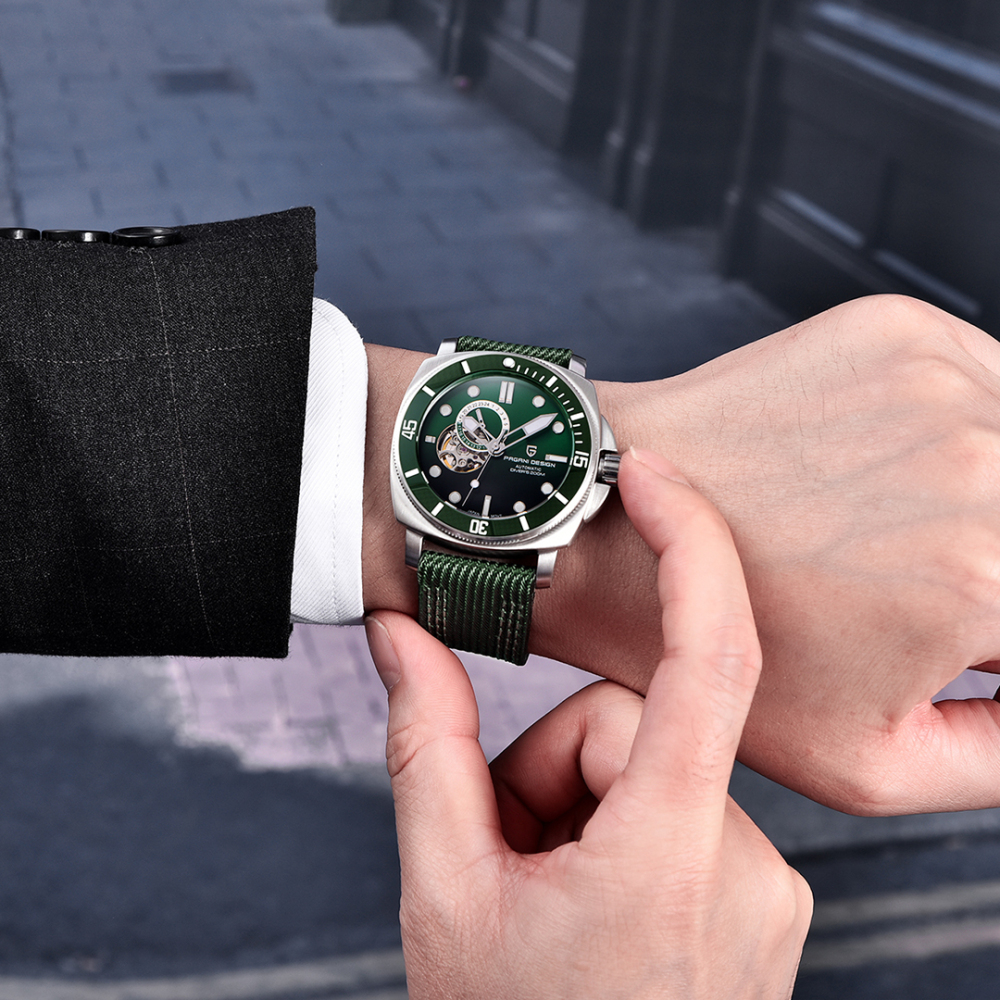 PAGANI DESIGN Men's Automatic Watches Unique Square Stainless Steel Mechanical Wrist Watch for Men Nylon Watchband 100M Waterproof