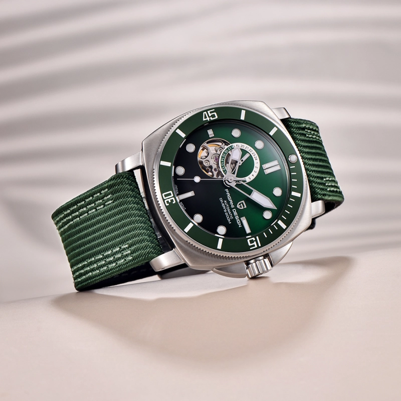 PAGANI DESIGN Men's Automatic Watches Unique Square Stainless Steel Mechanical Wrist Watch for Men Nylon Watchband 100M Waterproof