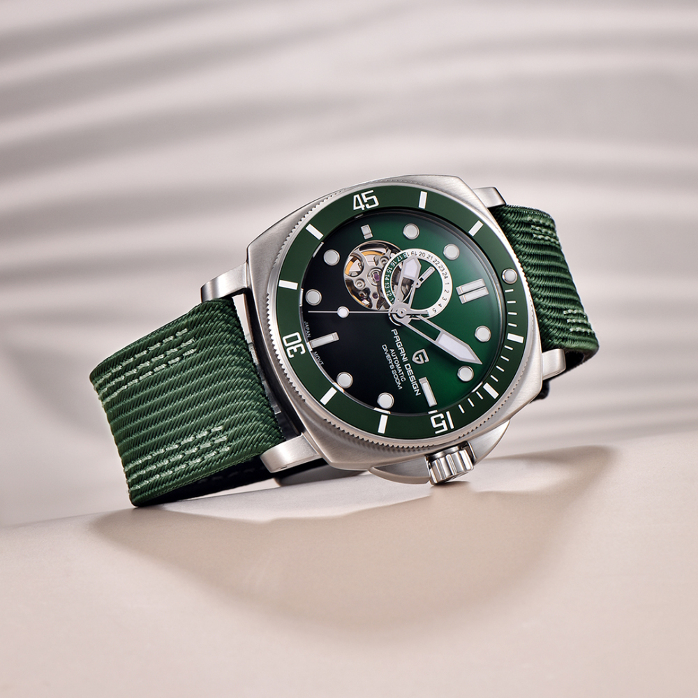 PAGANI DESIGN Men's Automatic Watches Unique Square Stainless Steel Mechanical Wrist Watch for Men Nylon Watchband 100M Waterproof