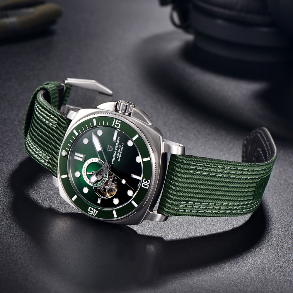 PAGANI DESIGN Men's Automatic Watches Unique Square Stainless Steel Mechanical Wrist Watch for Men Nylon Watchband 100M Waterproof