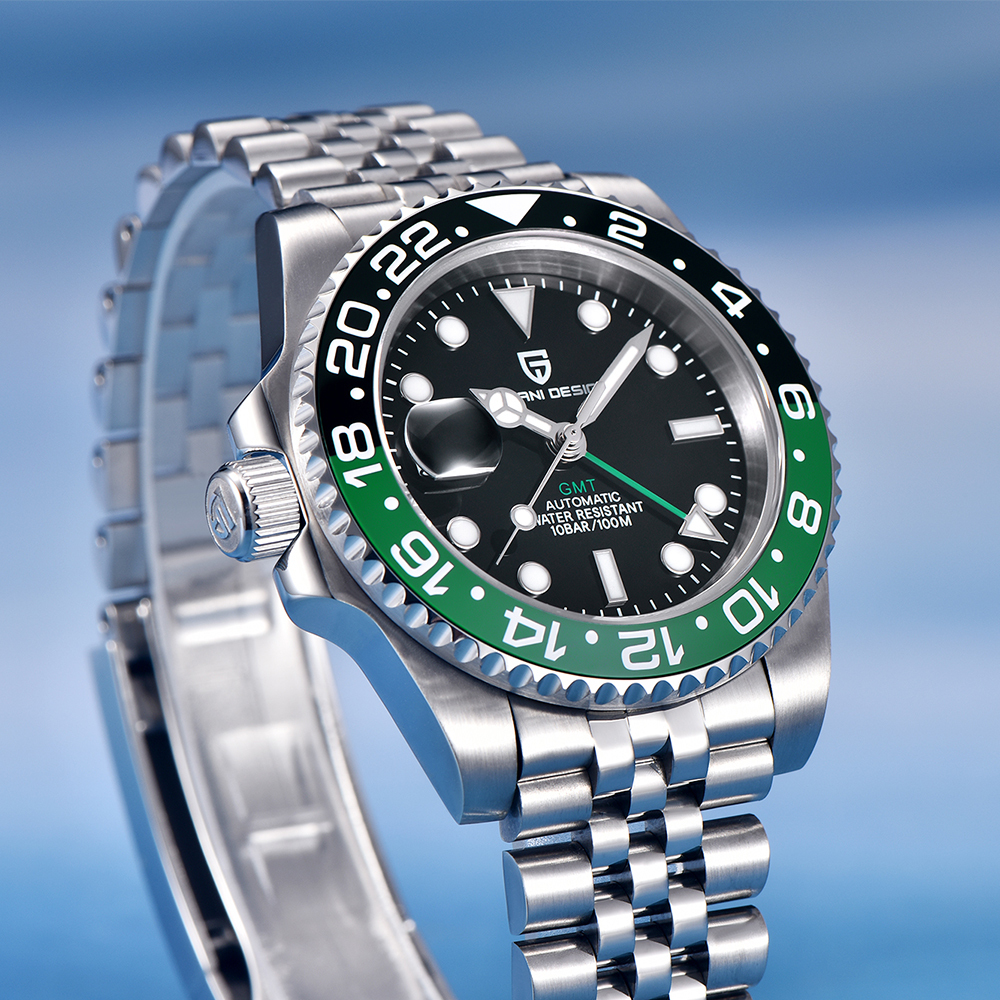 PAGANI DESIGN PD-1662 Men's Watches Automatic GMT Mechanical Stainless Steel Waterproof Wrist Watch for Men Jubilee Bracelet Sapphire Glass