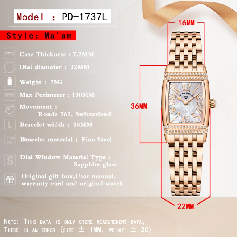 PAGANI DESIGN Luxury Women's Watches Stainless Steel Quartz Wrist Watches for Women PD1737L Gold Dress Wristwatches