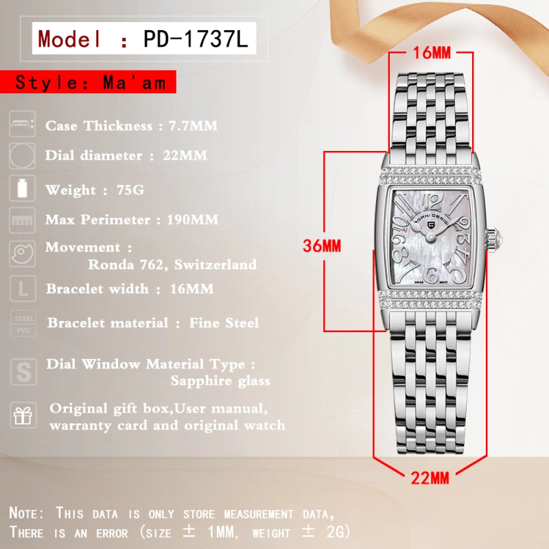 PAGANI DESIGN Luxury Women's Watches Stainless Steel Quartz Wrist Watches for Women PD1737L Gold Dress Wristwatches
