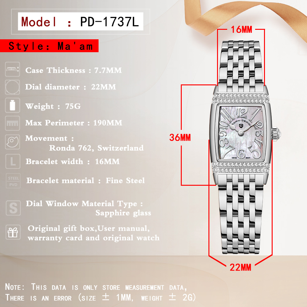 PAGANI DESIGN Luxury Women's Watches Stainless Steel Quartz Wrist Watches for Women PD1737L Gold Dress Wristwatches