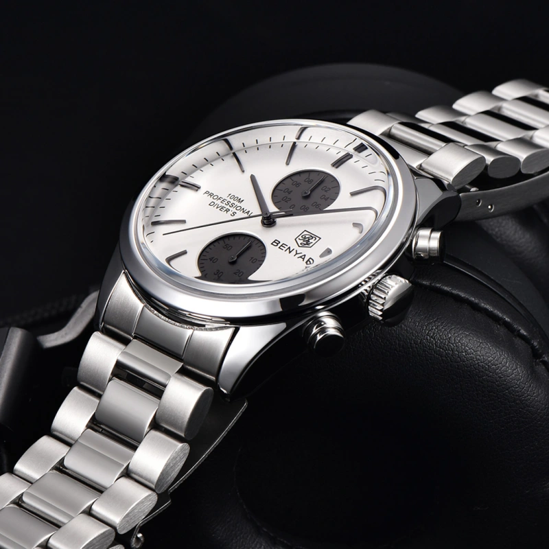 BENYAR Men's Quartz Watches BY5187M Sports Chronograph Steel Wrist Watch for Men Leather Wristwatch Stop Watch