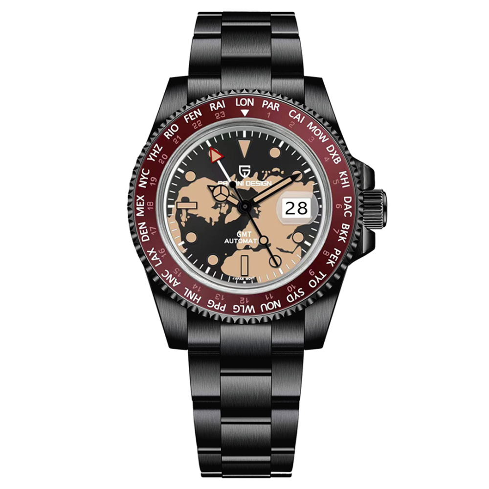 PAGANI DESIGN New Men's Automatic Watches NH34 GMT Mechanical 40mm Stainless Steel Waterproof Wrist Watch for Men Sapphire Dial Glass