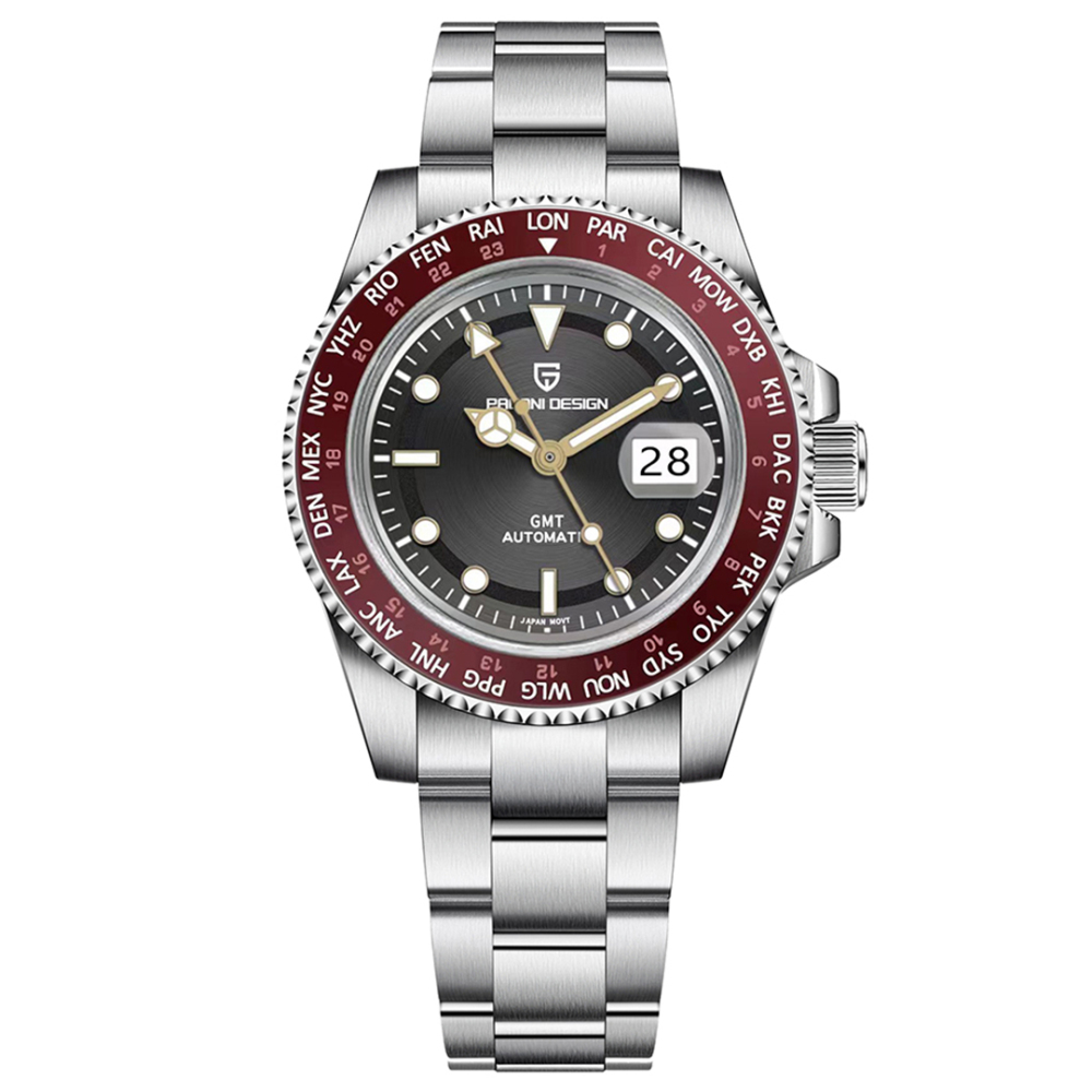 PAGANI DESIGN New Men's Automatic Watches NH34 GMT Mechanical 40mm Stainless Steel Waterproof Wrist Watch for Men Sapphire Dial Glass
