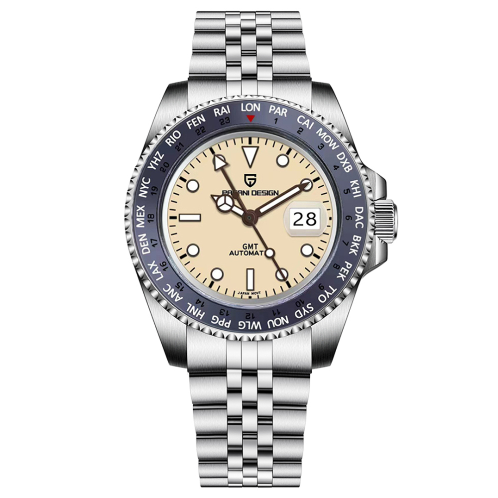 PAGANI DESIGN New Men's Automatic Watches NH34 GMT Mechanical 40mm Stainless Steel Waterproof Wrist Watch for Men Sapphire Dial Glass