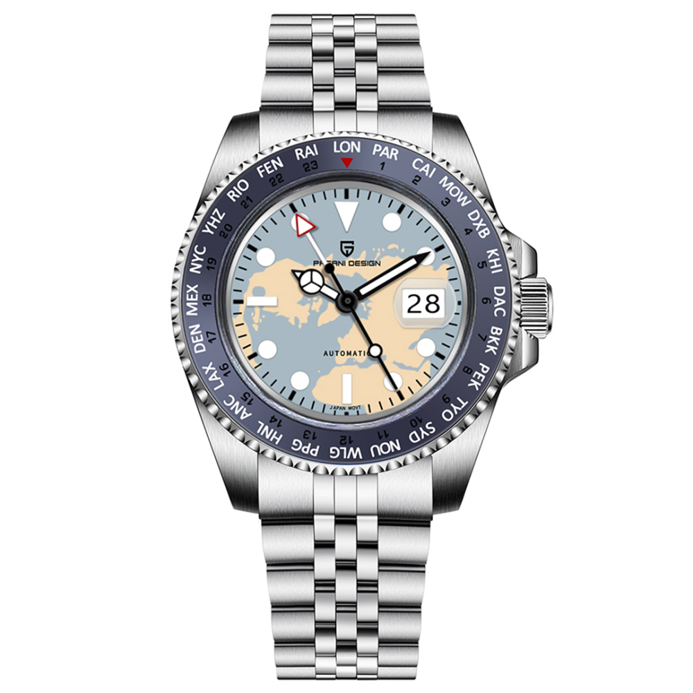 PAGANI DESIGN New Men's Automatic Watches NH34 GMT Mechanical 40mm Stainless Steel Waterproof Wrist Watch for Men Sapphire Dial Glass