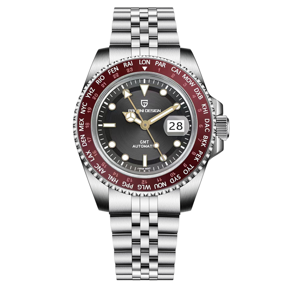 PAGANI DESIGN New Men's Automatic Watches NH34 GMT Mechanical 40mm Stainless Steel Waterproof Wrist Watch for Men Sapphire Dial Glass