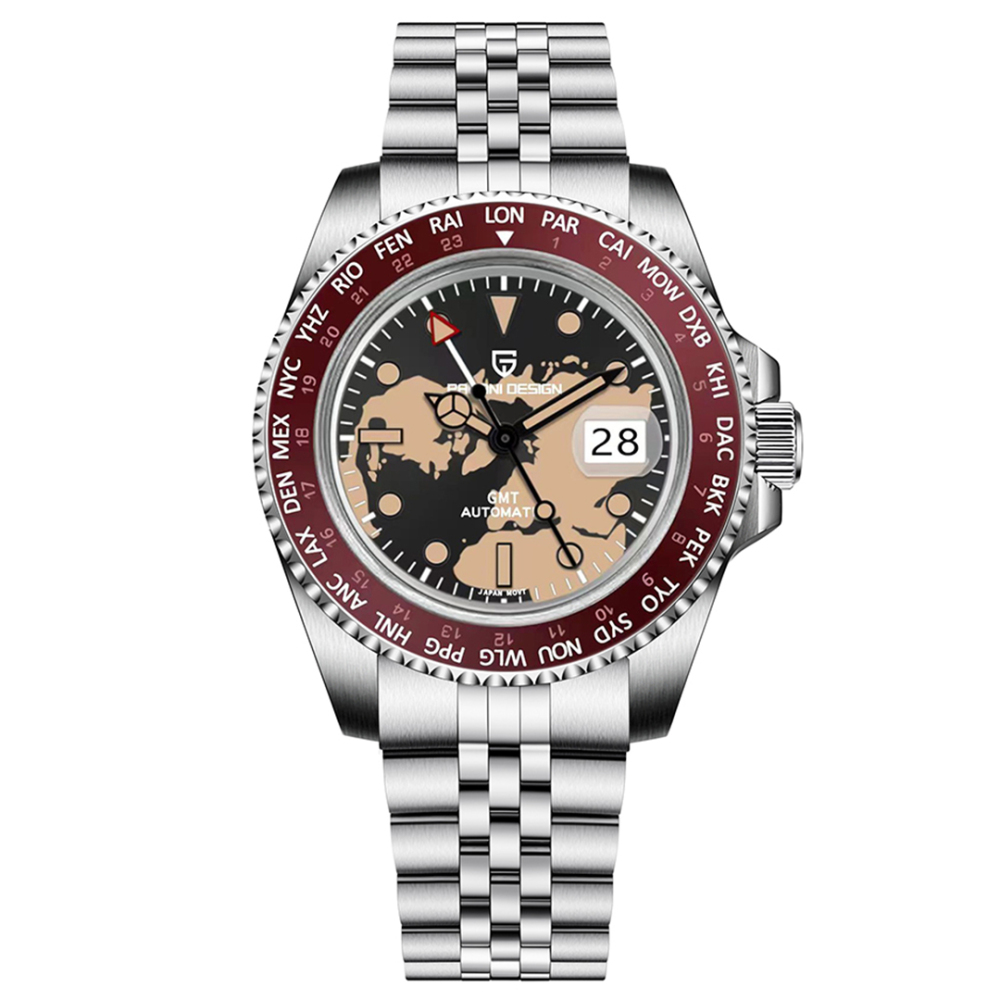 PAGANI DESIGN New Men's Automatic Watches NH34 GMT Mechanical 40mm Stainless Steel Waterproof Wrist Watch for Men Sapphire Dial Glass