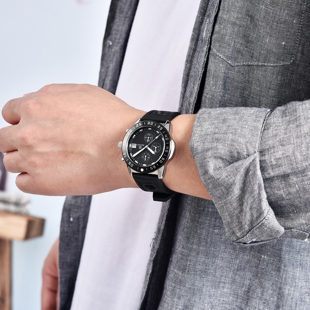 BENYAR Men's Quartz Watches BY5198 Sports Steel Luxury Chronograph Wrist Watch for Men Silicone Watchband