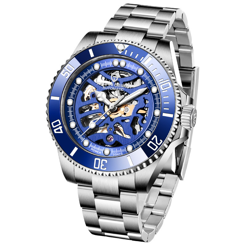 PAGANI DESIGN Men's Watches Luxury Skeleton Automatic Wrist Watch for Men Full Stainless Steel Waterproof Watch with Sapphire Glass Ceramic Bezel