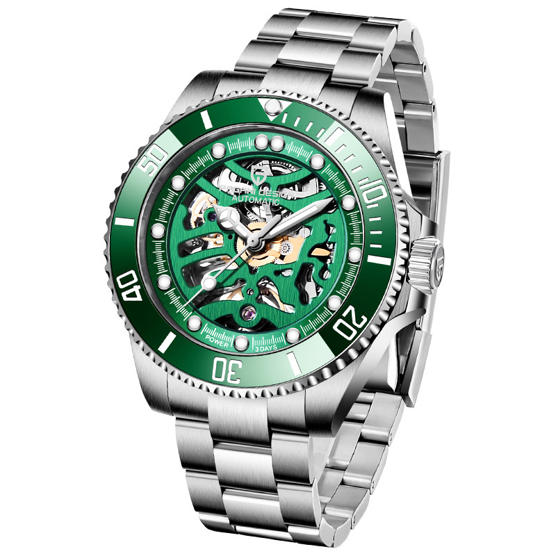 PAGANI DESIGN Men's Watches Luxury Skeleton Automatic Wrist Watch for Men Full Stainless Steel Waterproof Watch with Sapphire Glass Ceramic Bezel