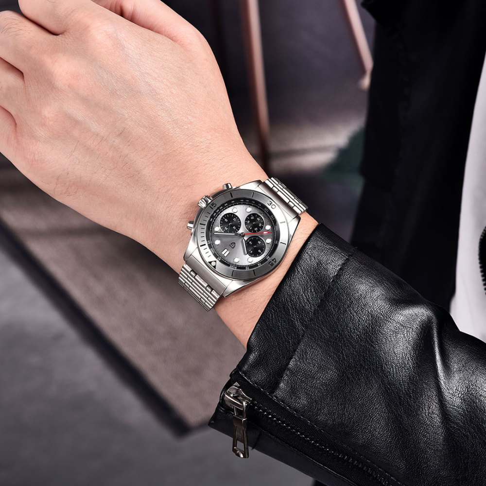 PAGANI DESIGN PD1705V2 Men's Quartz Watches Stainless Steel Waterproof 42mm Chronograph Sport Wrist Watch for Men