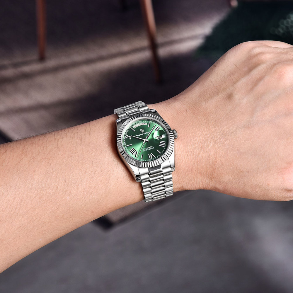 PAGANI DESIGN Men's Automatic Watches, PD-1752 Mechanical Stainless Steel Luxury 36mm Wrist Watch for Men 100M Waterproof AR Coating