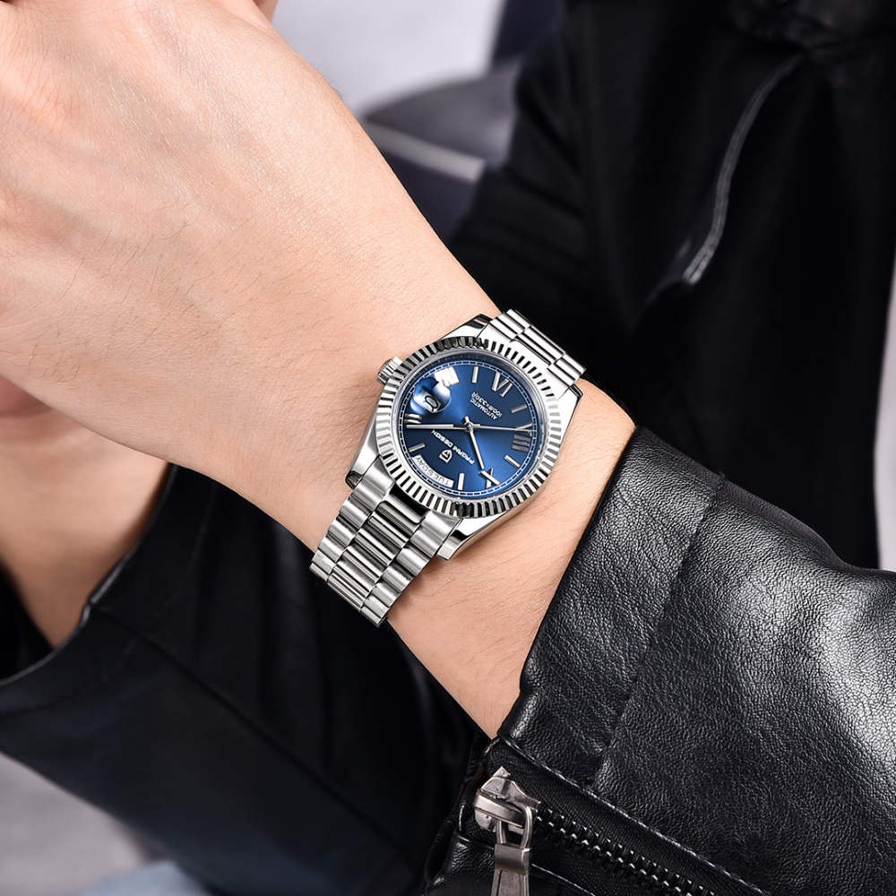 PAGANI DESIGN Men's Automatic Watches, PD-1752 Mechanical Stainless Steel Luxury 36mm Wrist Watch for Men 100M Waterproof AR Coating