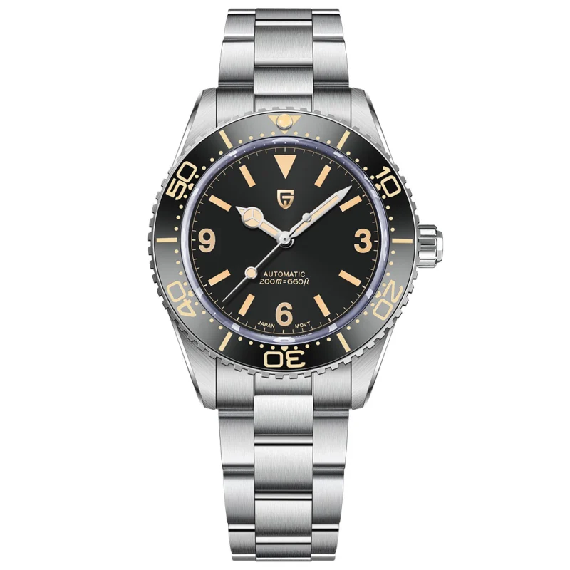 PAGANI DESIGN PD1755 Men's Automatic Watches 40mm Vintage Stainless Steel Waterproof Mechanical Wrist Watches for Men NH35, Sapphire Dial Glass with AR Coating