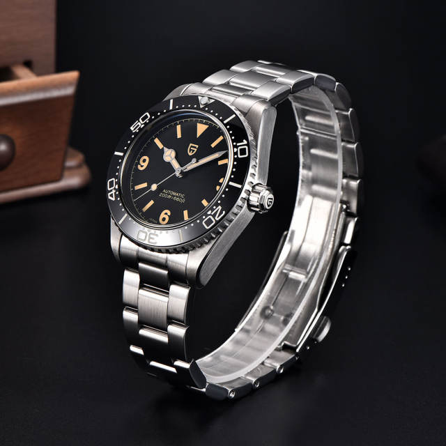 PAGANI DESIGN PD1755 Men's Automatic Watches 40mm Vintage Stainless Steel Waterproof Mechanical Wrist Watches for Men NH35, Sapphire Dial Glass with AR Coating