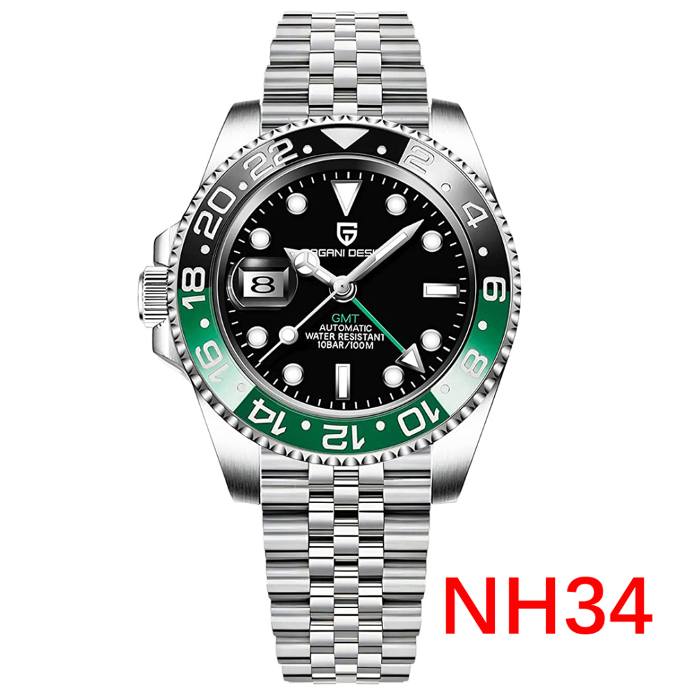 PAGANI DESIGN PD-1662 Men's Watches Automatic NH34 GMT New Stainless Steel Mechanical Waterproof Wrist Watch for Men Synthetic Sapphire Dial Glass PD1662